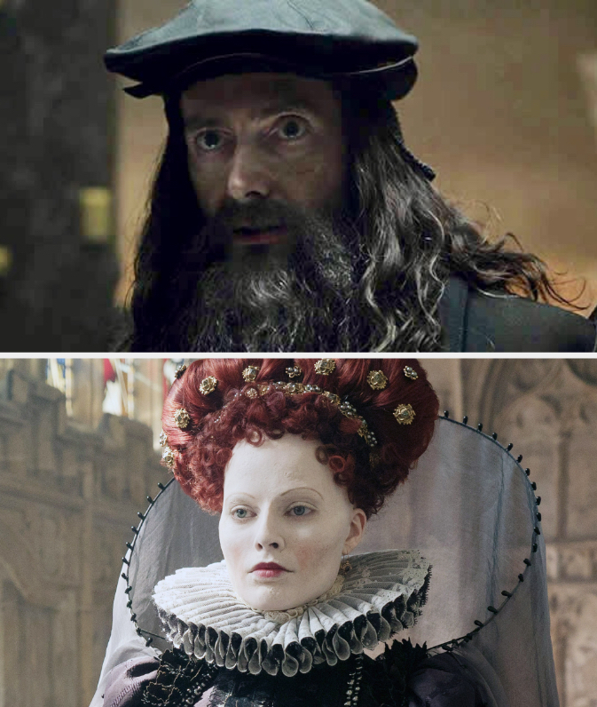 closeup of him in a scene and then of her as mary