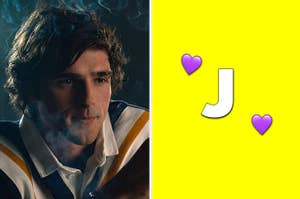 jacob eloridi on the left and the initial j on the right surrounded by emoji hearts