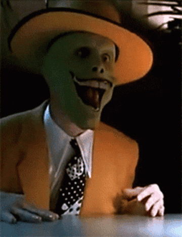 Jim Carrey as Stanley from The Mask with jaw dropping, tongue spilling out and eyes bugging out