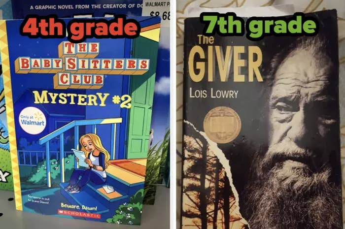 Fourth grade level reading book &quot;The Babysitter&#x27;s Club&quot; compared next to a seventh grade level reading book, &quot;The Giver&quot;