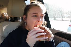 Emma Chamberlain eating a burger
