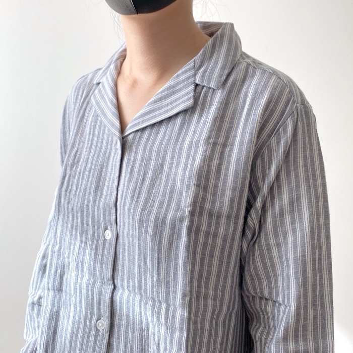 GU（ジーユー）のおすすめルームウェア「オーガニックコットンパジャマワンピース（長袖）ストライプ+X」