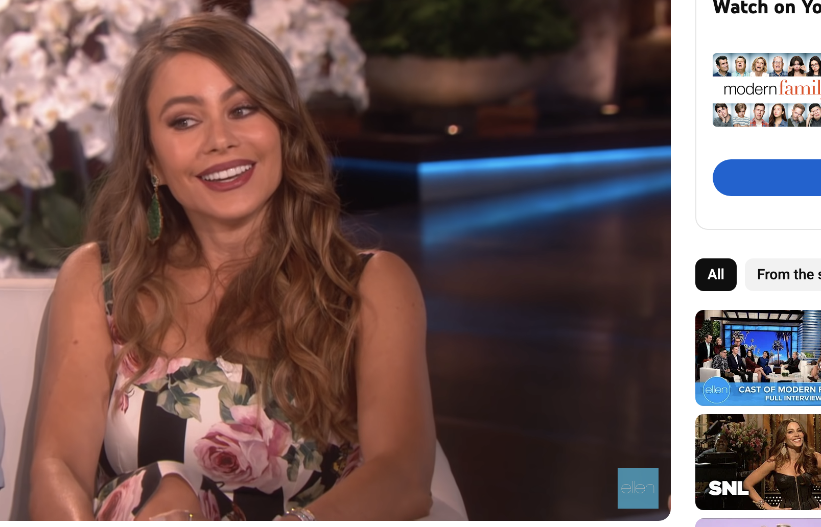 Close-up of Sofía sitting on The Ellen Show
