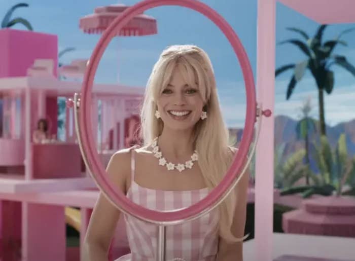Close-up of Margot Robbie as Barbie smiling