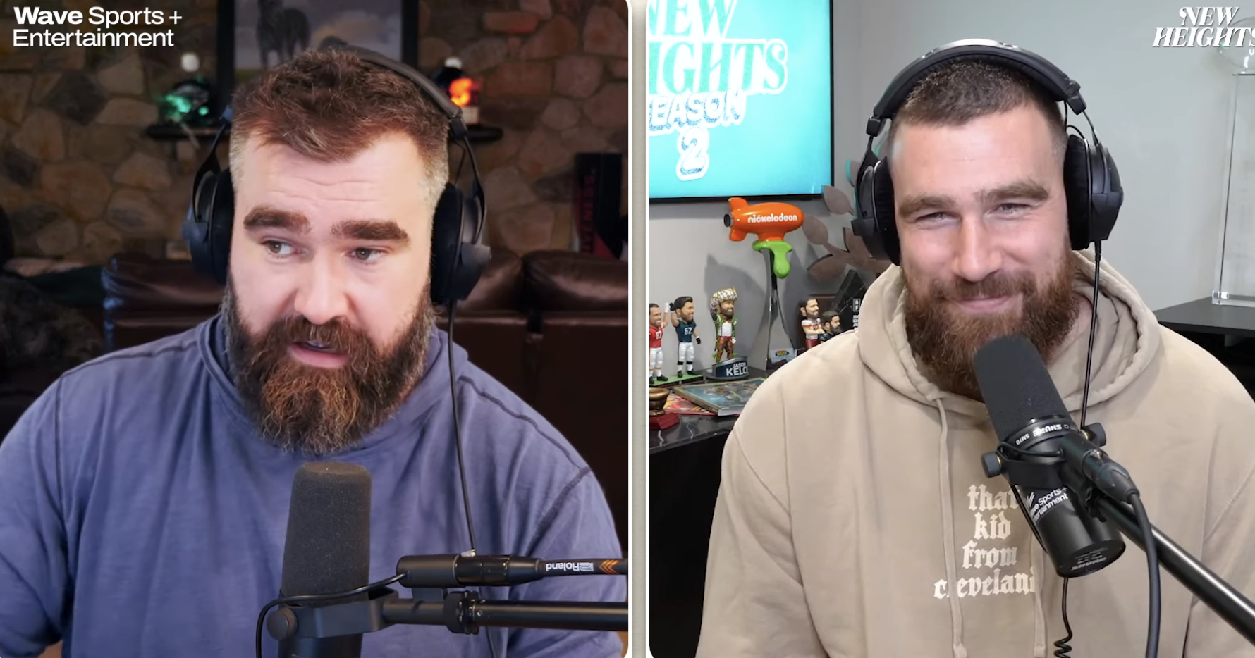 Screenshots of Jason and Travis on the podcast, wearing headphones