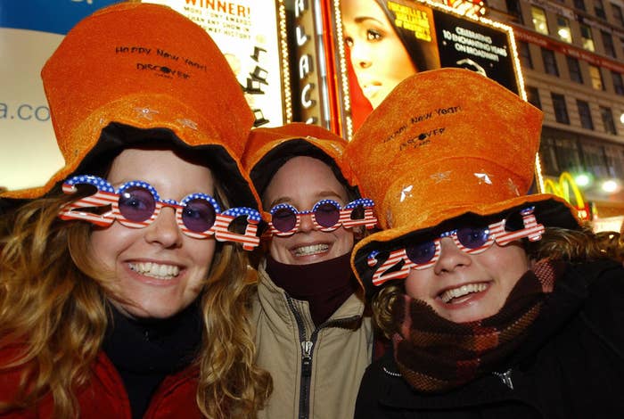 People celebrating New Year&#x27;s Eve in 2004