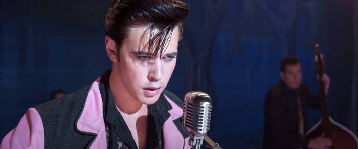 Austin as Elvis singing onstage in a scene from &quot;Elvis&quot;