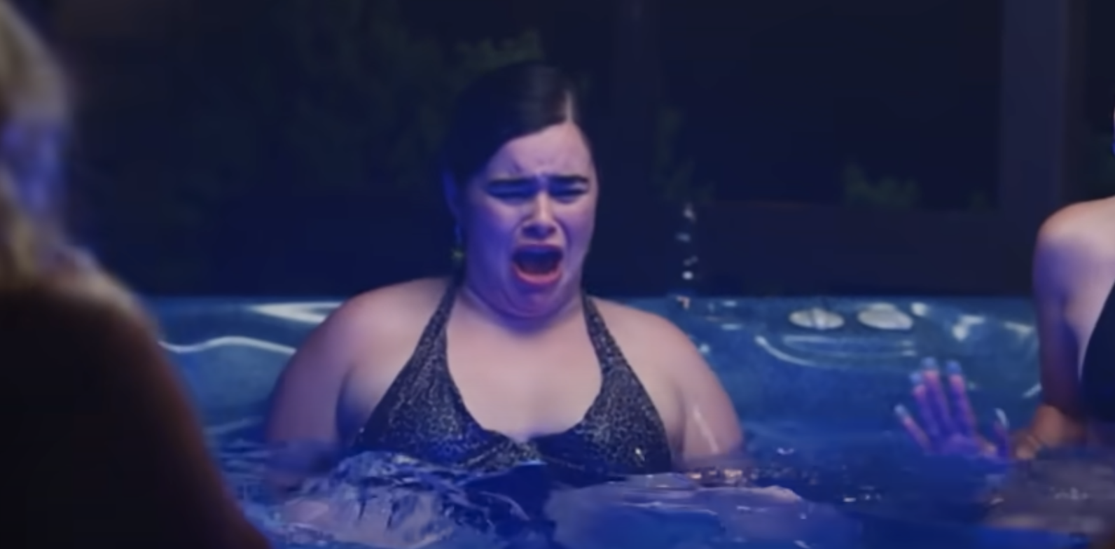 a character looking disgusted in the hot tub