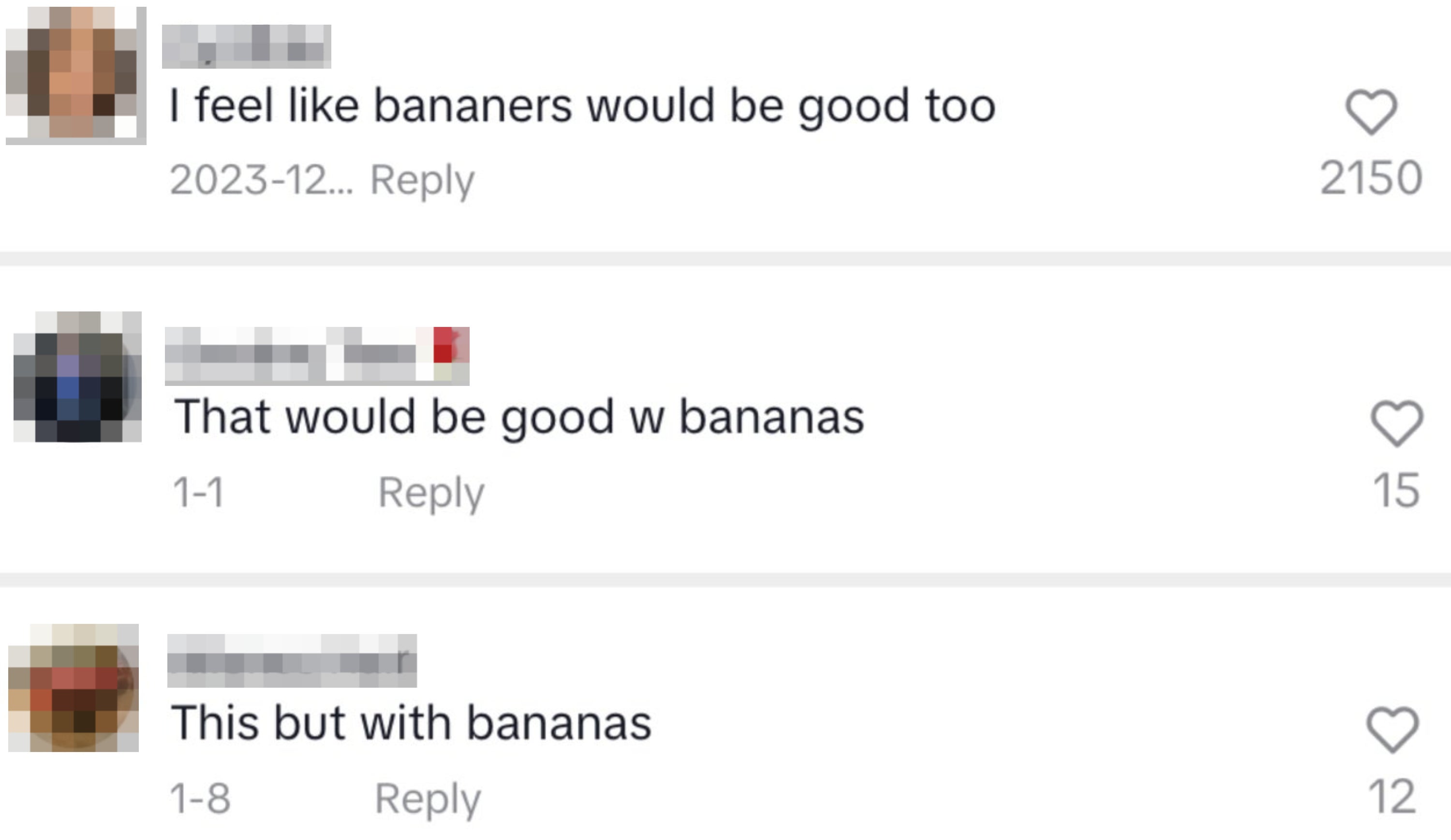 Comments on Faith&#x27;s TikTok recommending bananas