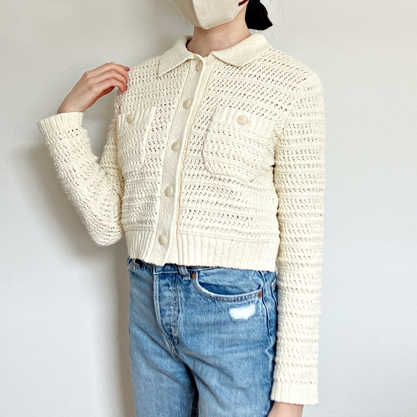 GU（ジーユー）のおすすめトップス「ブークレニットジャケット（長袖）+E」