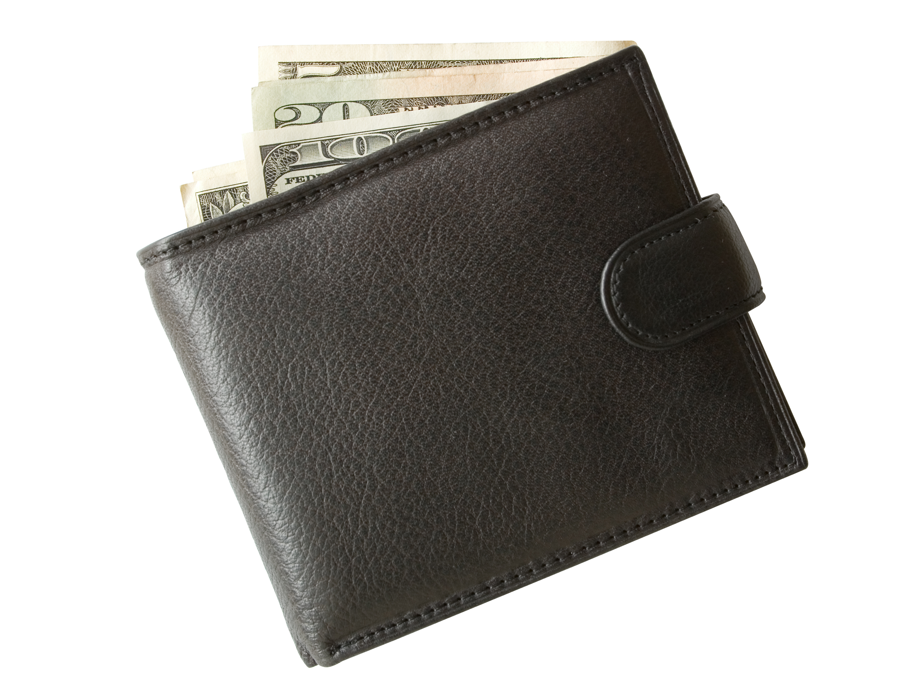 A wallet with cash coming out of it