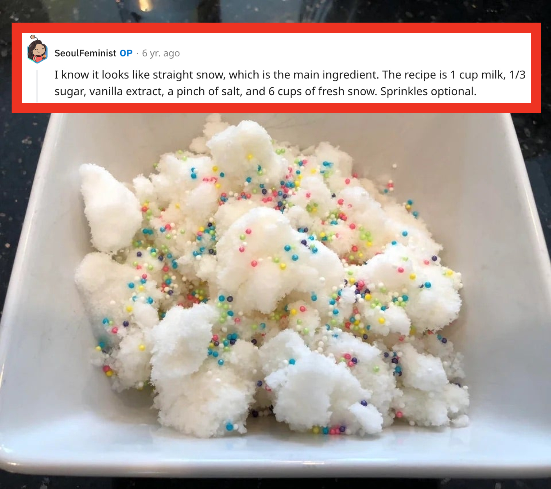 a bowl of snow ice cream topped with sprinkles