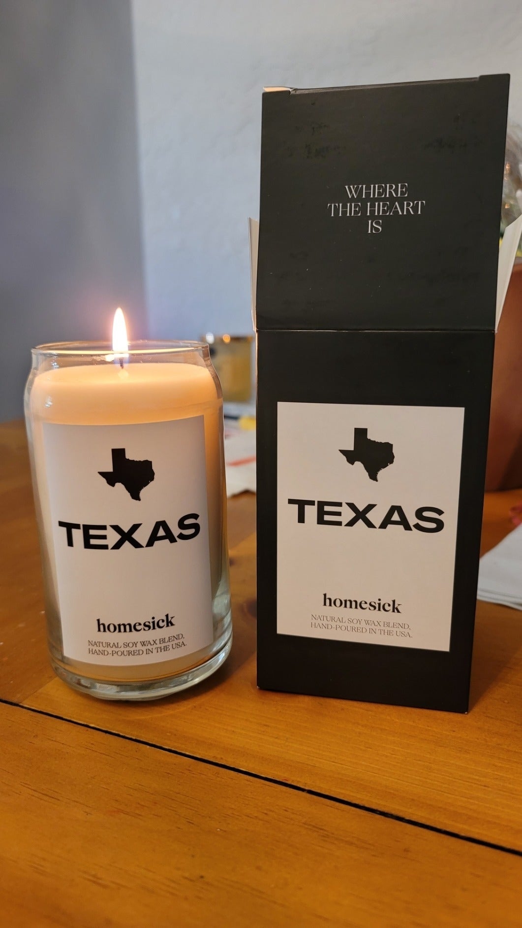 Hand-poured soy candle with cozy label