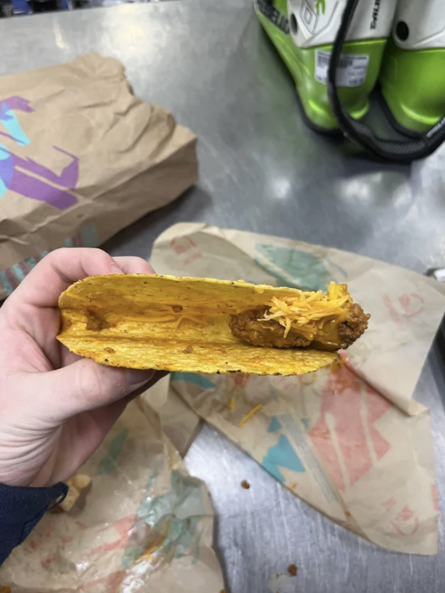 Close-up of taco with almost no ingredients