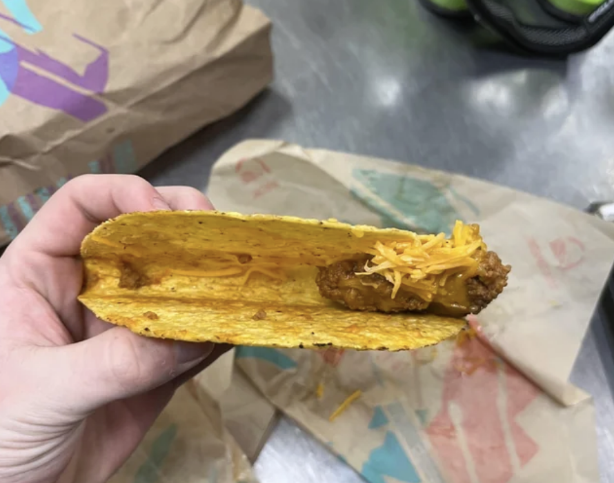 Close-up of taco with almost no ingredients