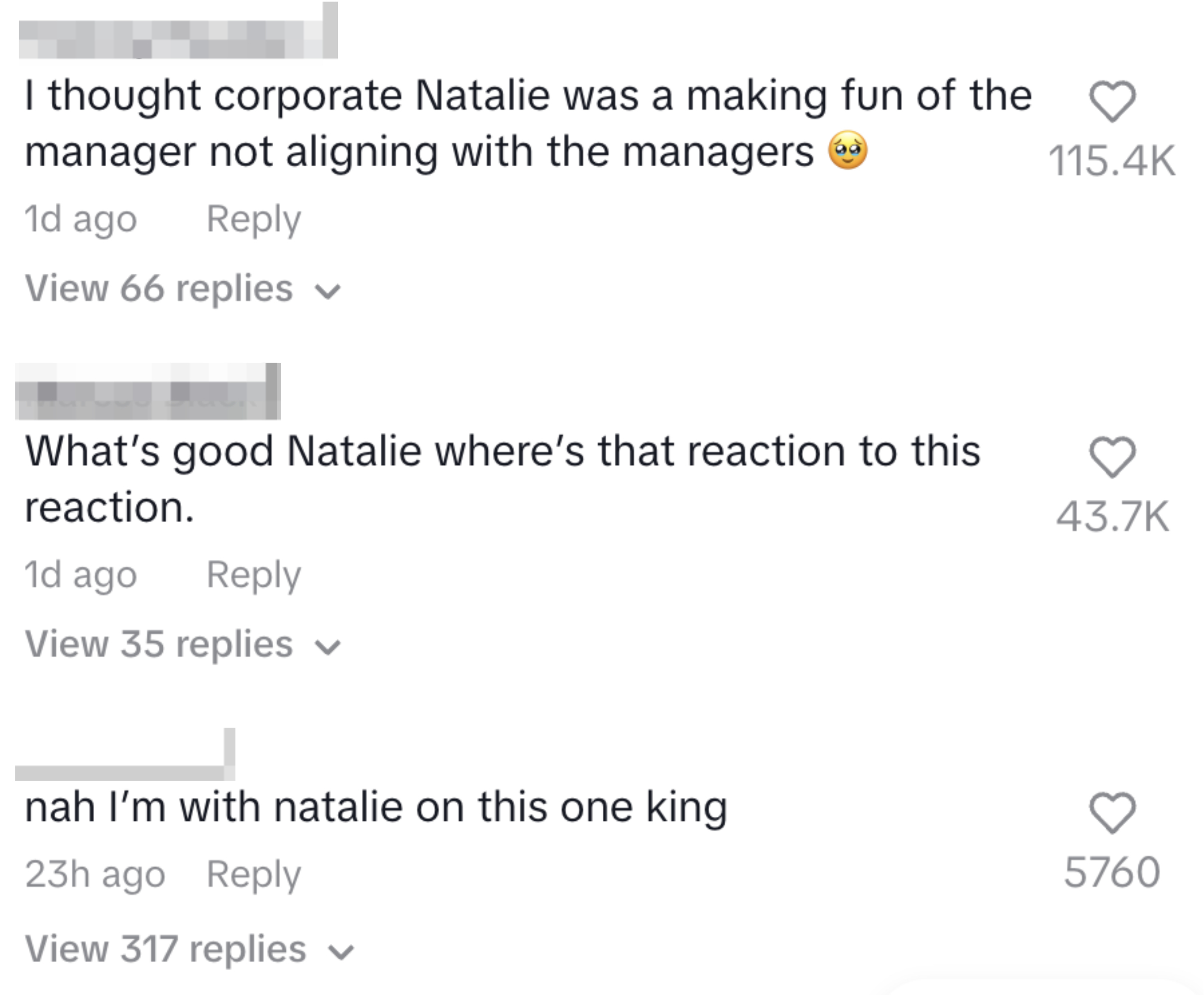 I thought corporate natalie was making fun of managers not aligning with them. What&#x27;s good Natalie where&#x27;s that reaction to this reaction. nah I&#x27;m with natalie on this one king