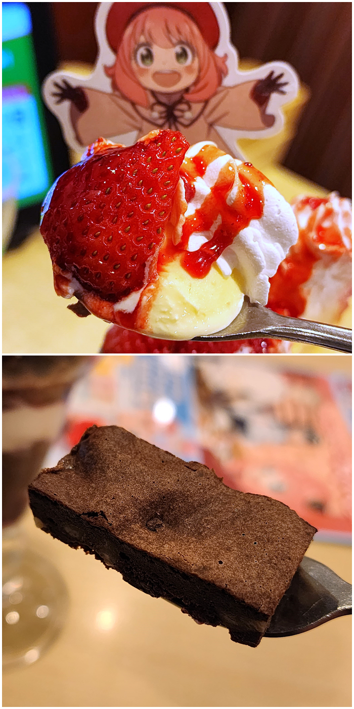ガストのおすすめスイーツ「アーニャのいちごショコラパフェ〜機密情報入りチョコレートのせ〜」