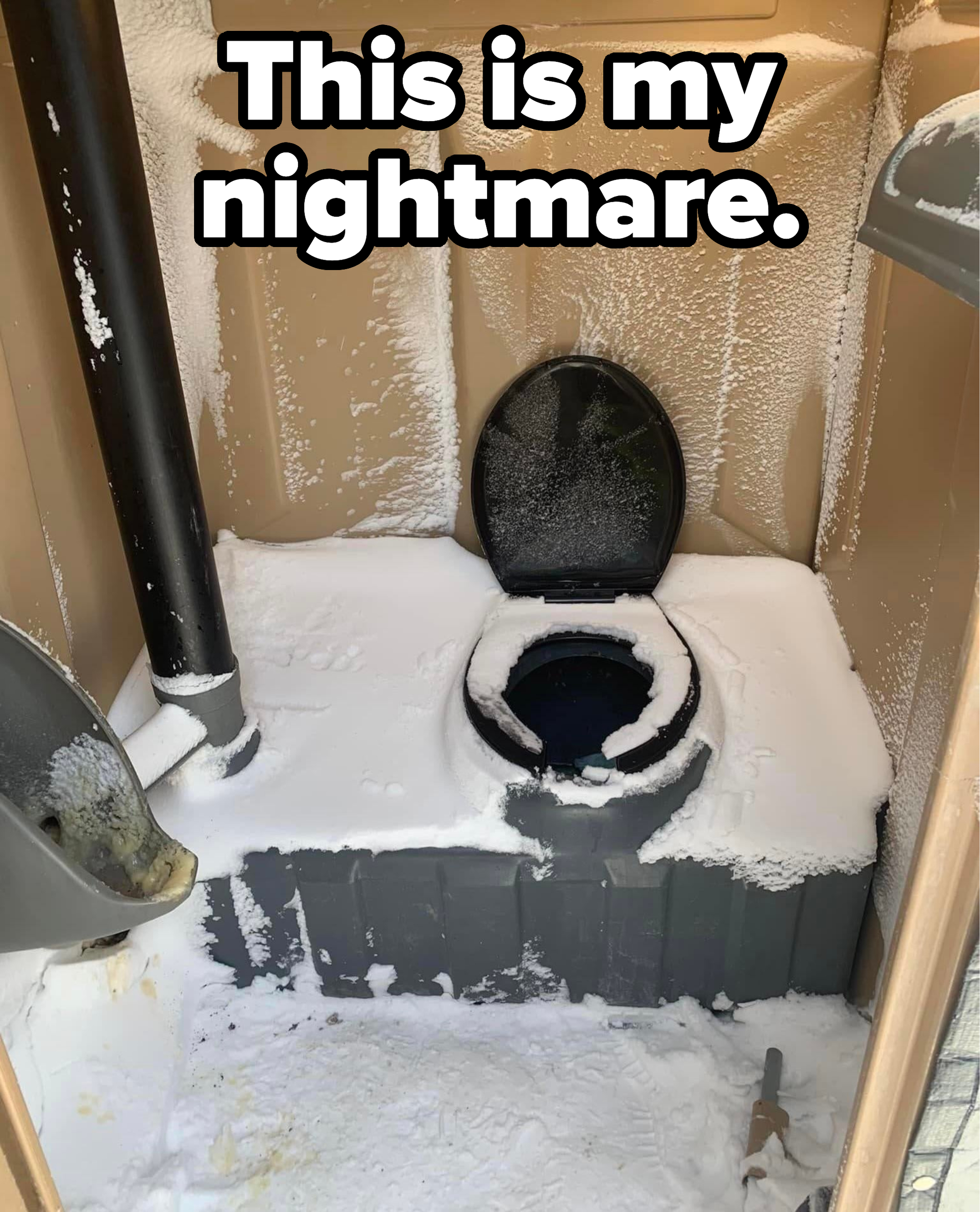 &quot;This is my nightmare&quot;: An outhouse interior with snow