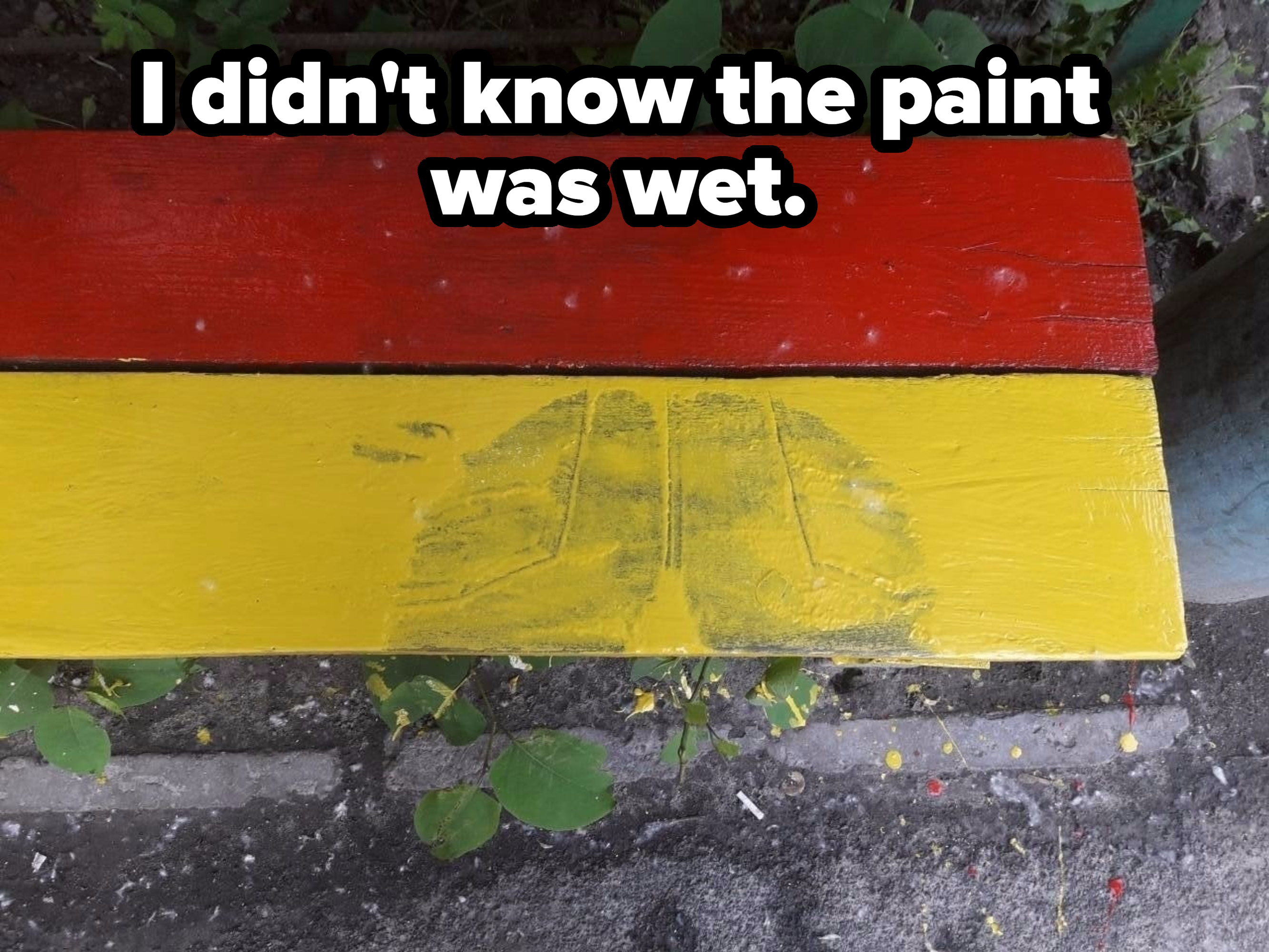 &quot;I didn&#x27;t know the paint was wet,&quot; with footprints on a floor surface
