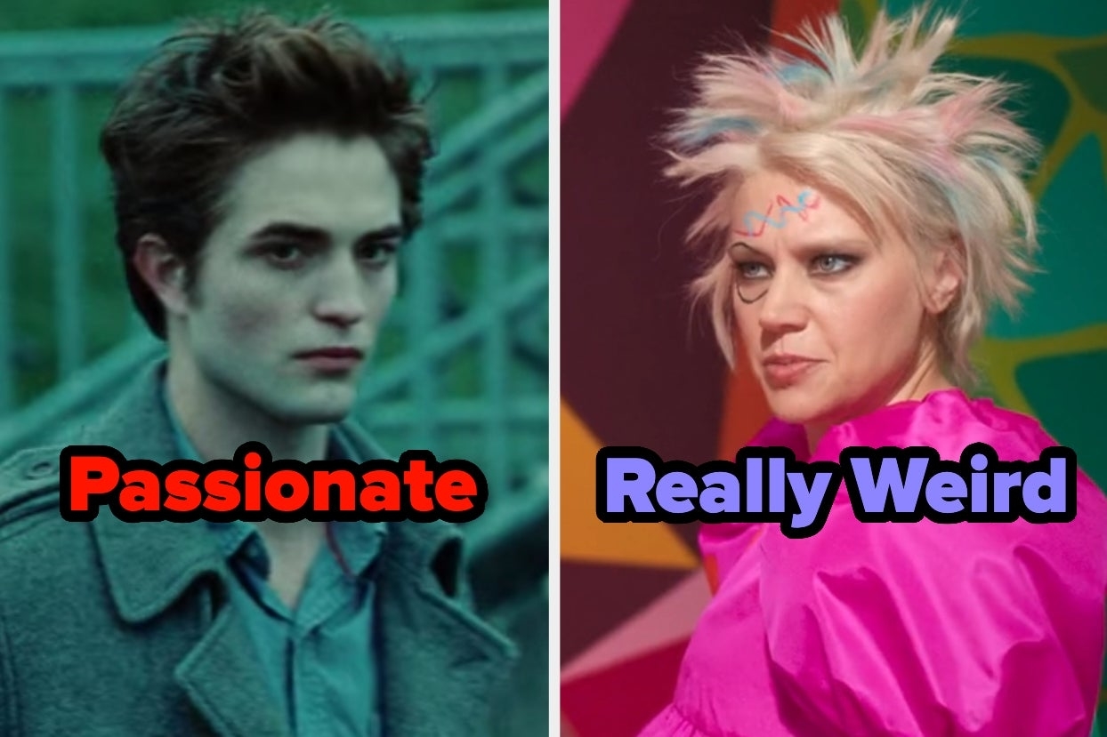 On the left Edward Cullen labeled passionate, and on the right, Weird Barbie labeled Really Weird