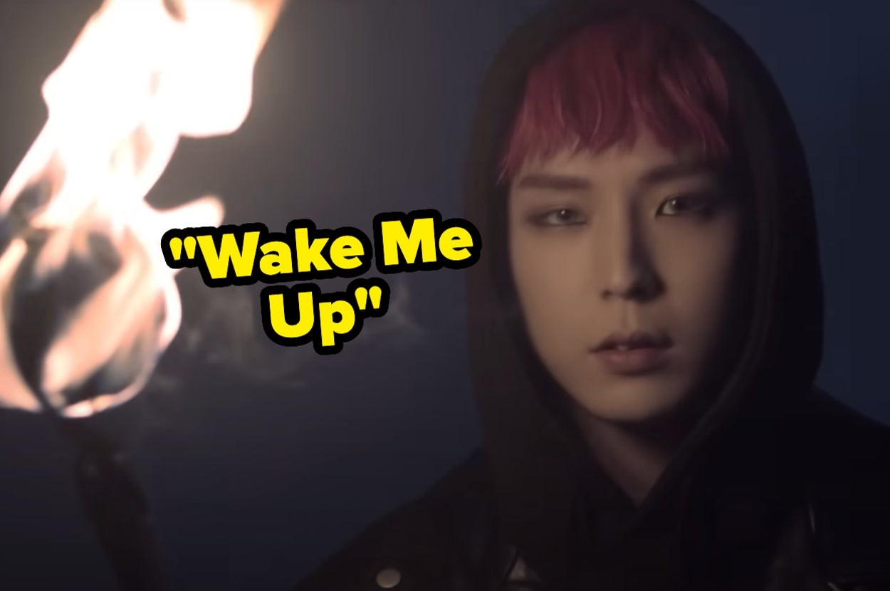 "Wake Me Up" by B.A.P music video scene with fire.