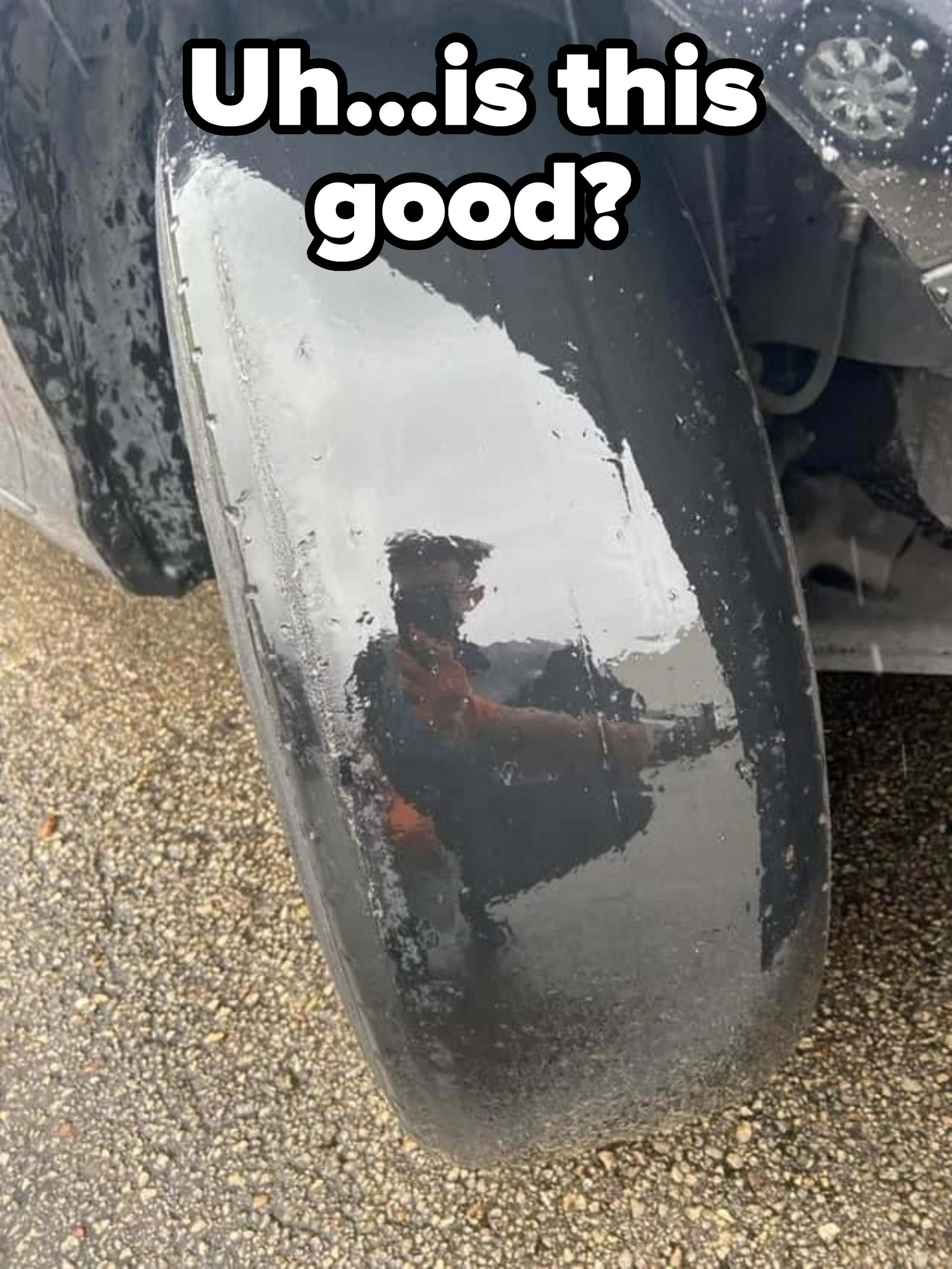 &quot;Uh...is this good?&quot;: With their reflection seen in their very smooth tire