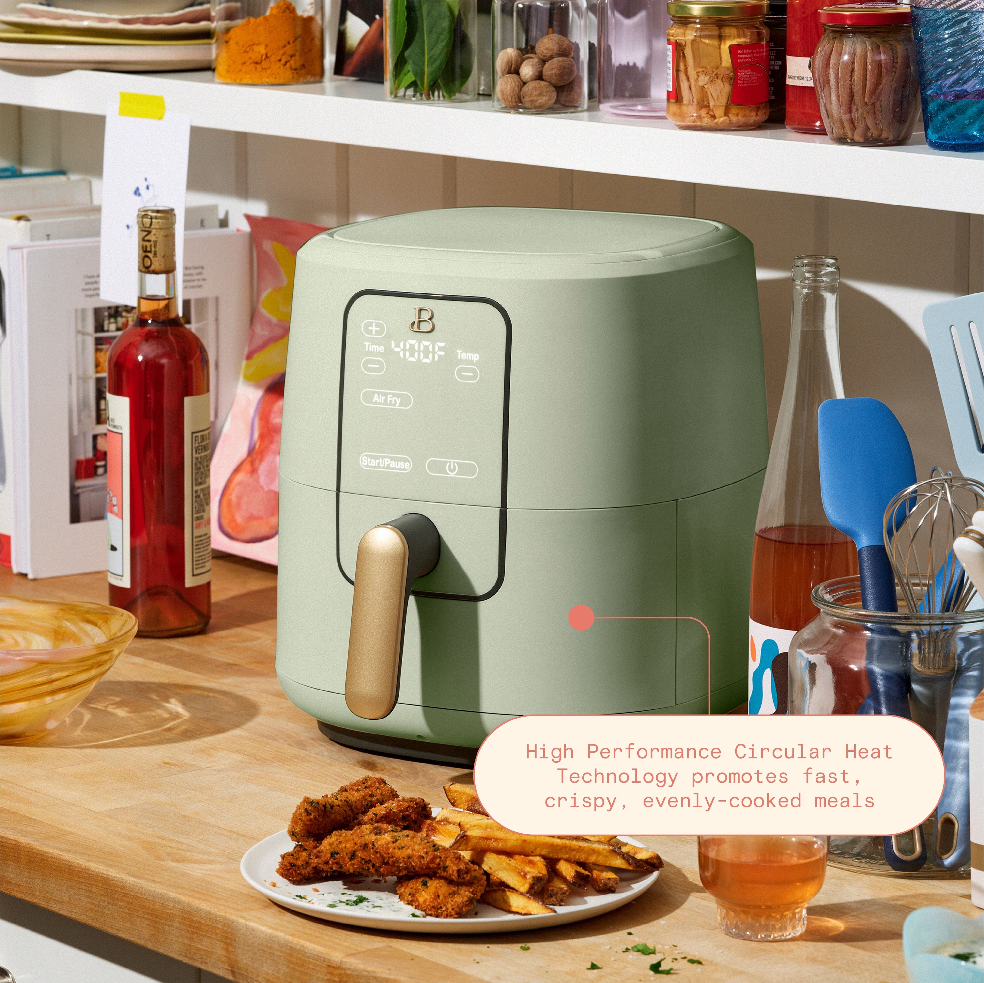 the air fryer in sage green