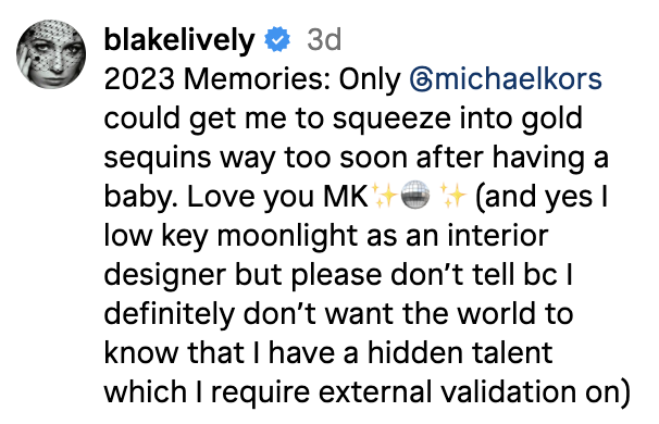 Screenshot of Blake Lively&#x27;s Instagram caption