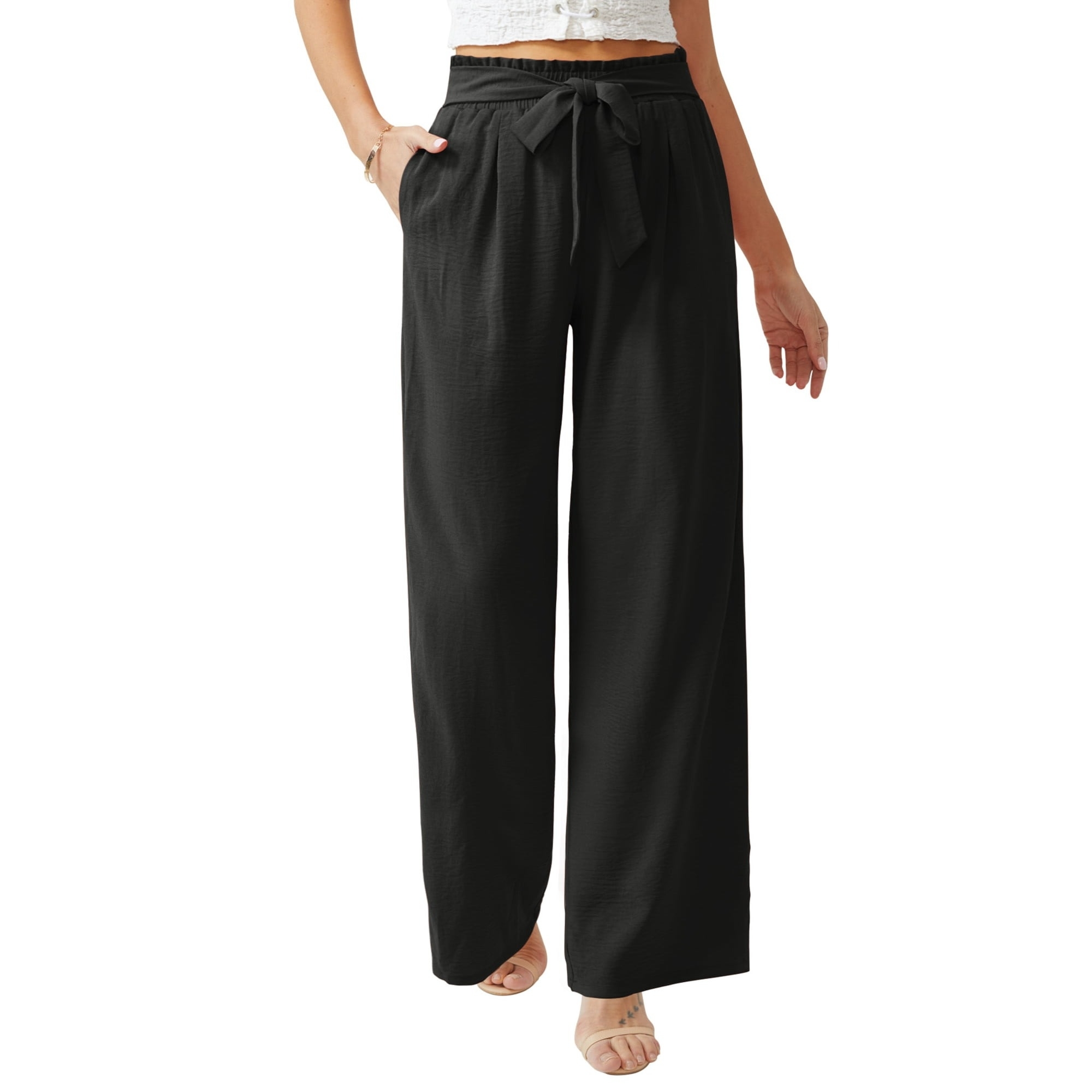 Wide legs palazzo pants with tie waist on model