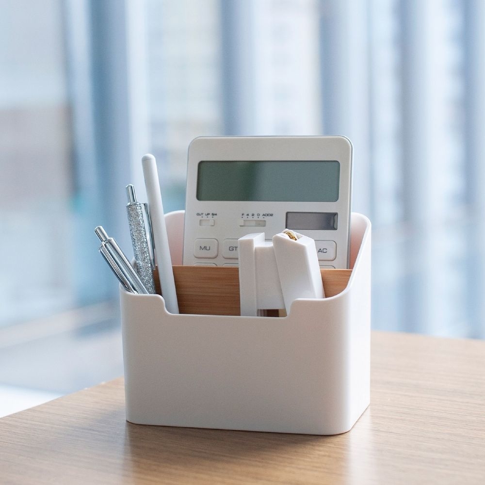 the desk organizer in an off white color