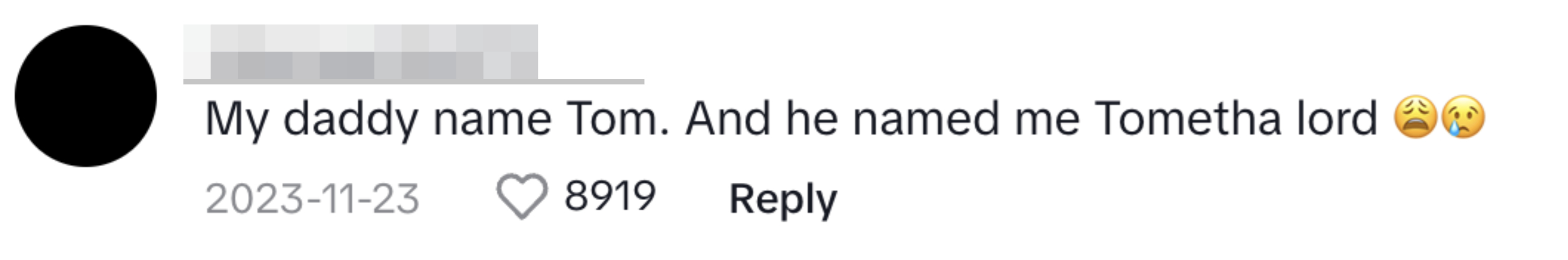 A commenter saying that their dad&#x27;s name is Tom and their name is Tometha