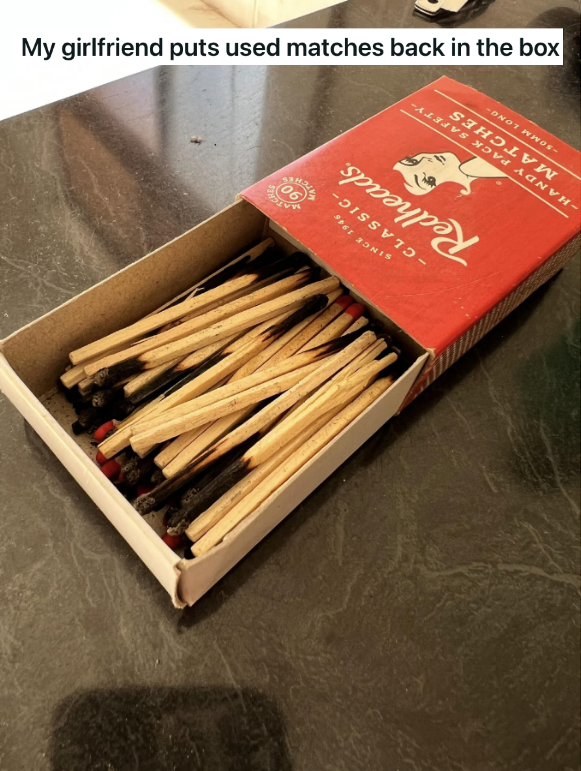 a box of matches that are half used