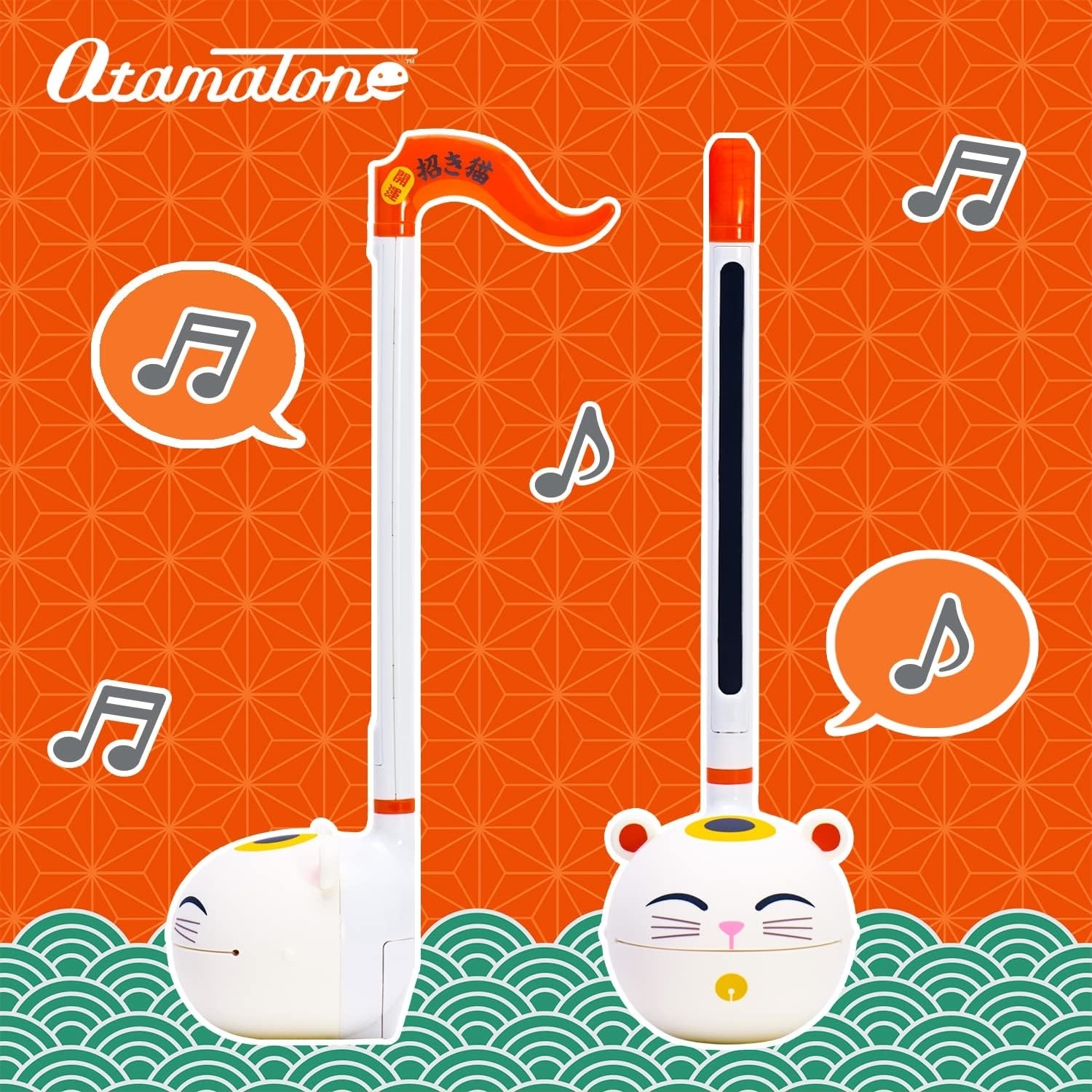 Lucky Cat-themed Otamatone with music notes around it