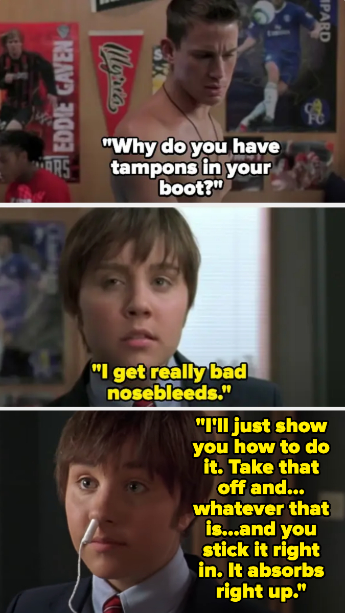 character saying they use a tampon in their nose for nose bleeds