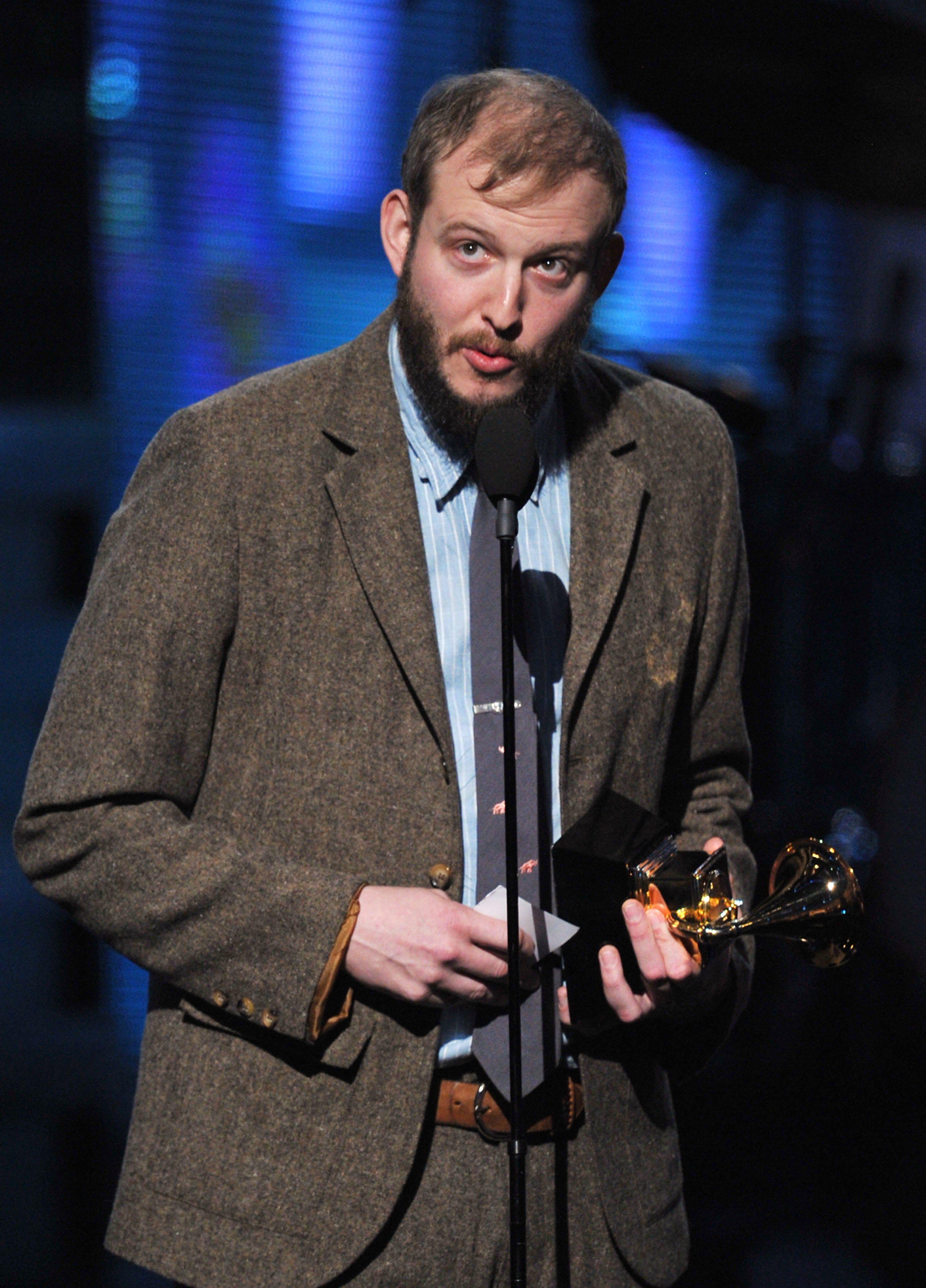Bon Iver accepting his Grammy