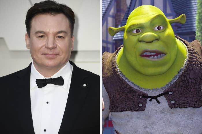 Side-by-side of Mike Myers and Shrek