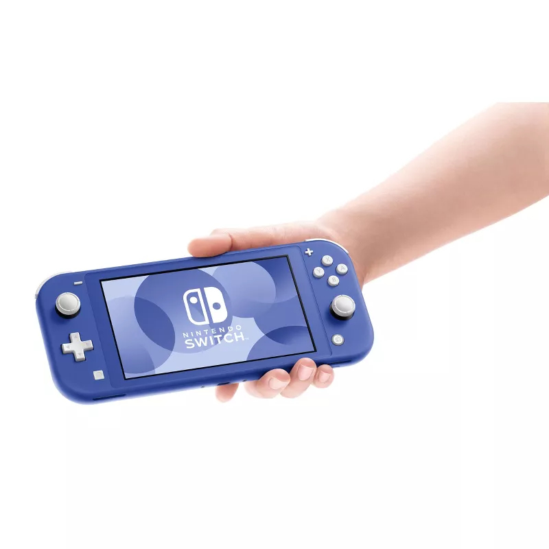 A model holding the Switch Lite in the color Blue