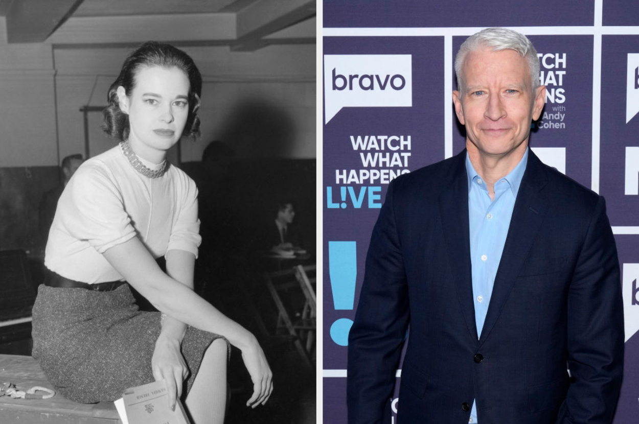 Side-by-side of Gloria Vanderbilt and Anderson Cooper