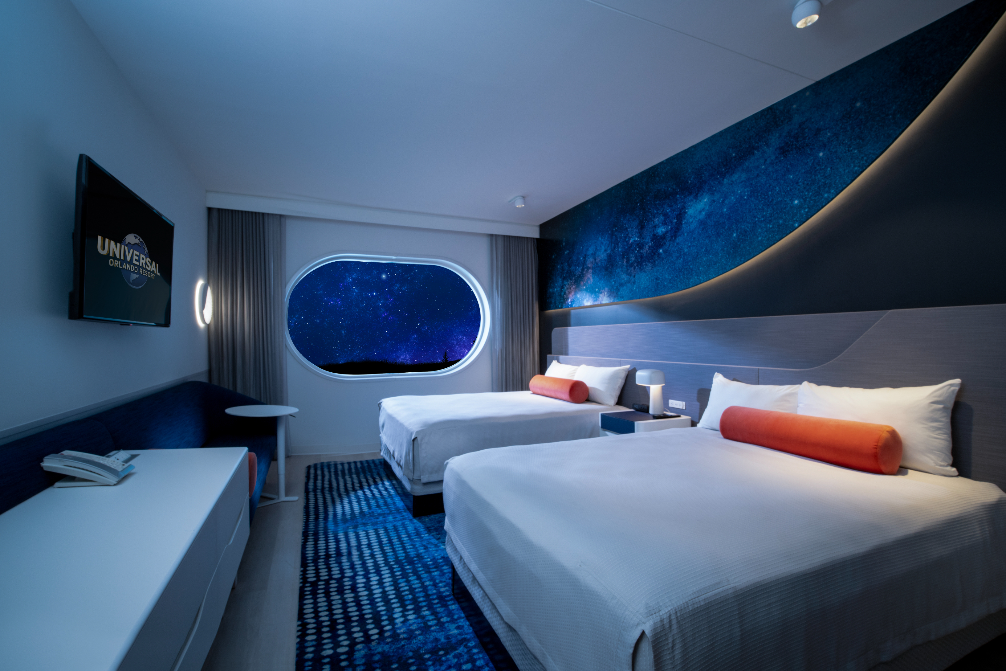 Rendering of a hotel room with two beds at the Universal Stella Nova Resort