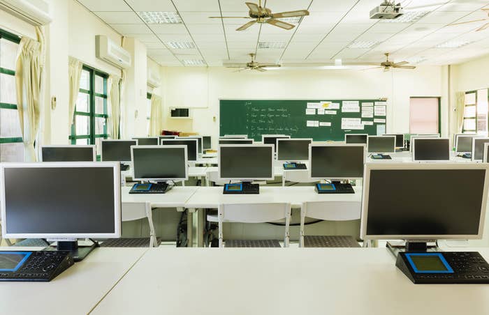 A classroom full of computers