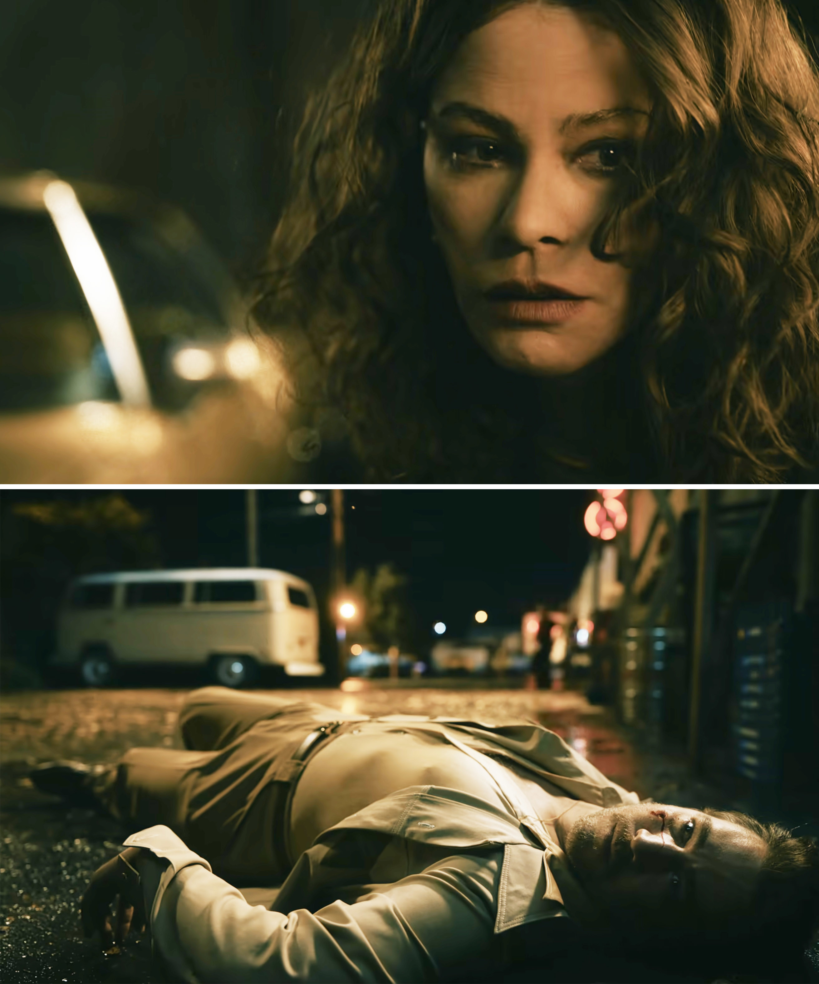 Alberto lying dead in the street in a scene from &quot;Griselda&quot;
