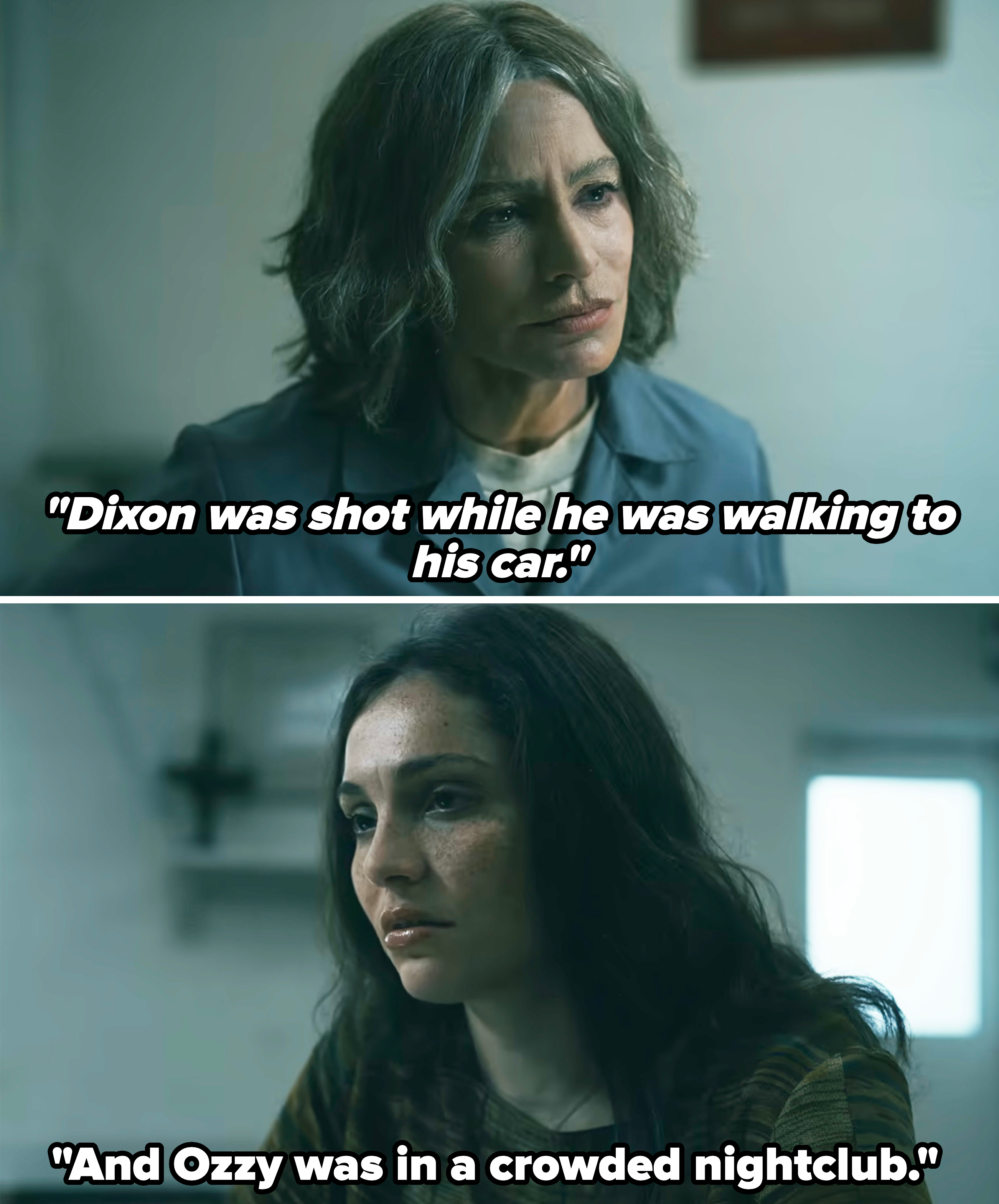 Griselda being told her son Dixon was shot while walking to his car in a scene from the show