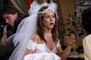Rachel from "Friends" in a wedding dress.
