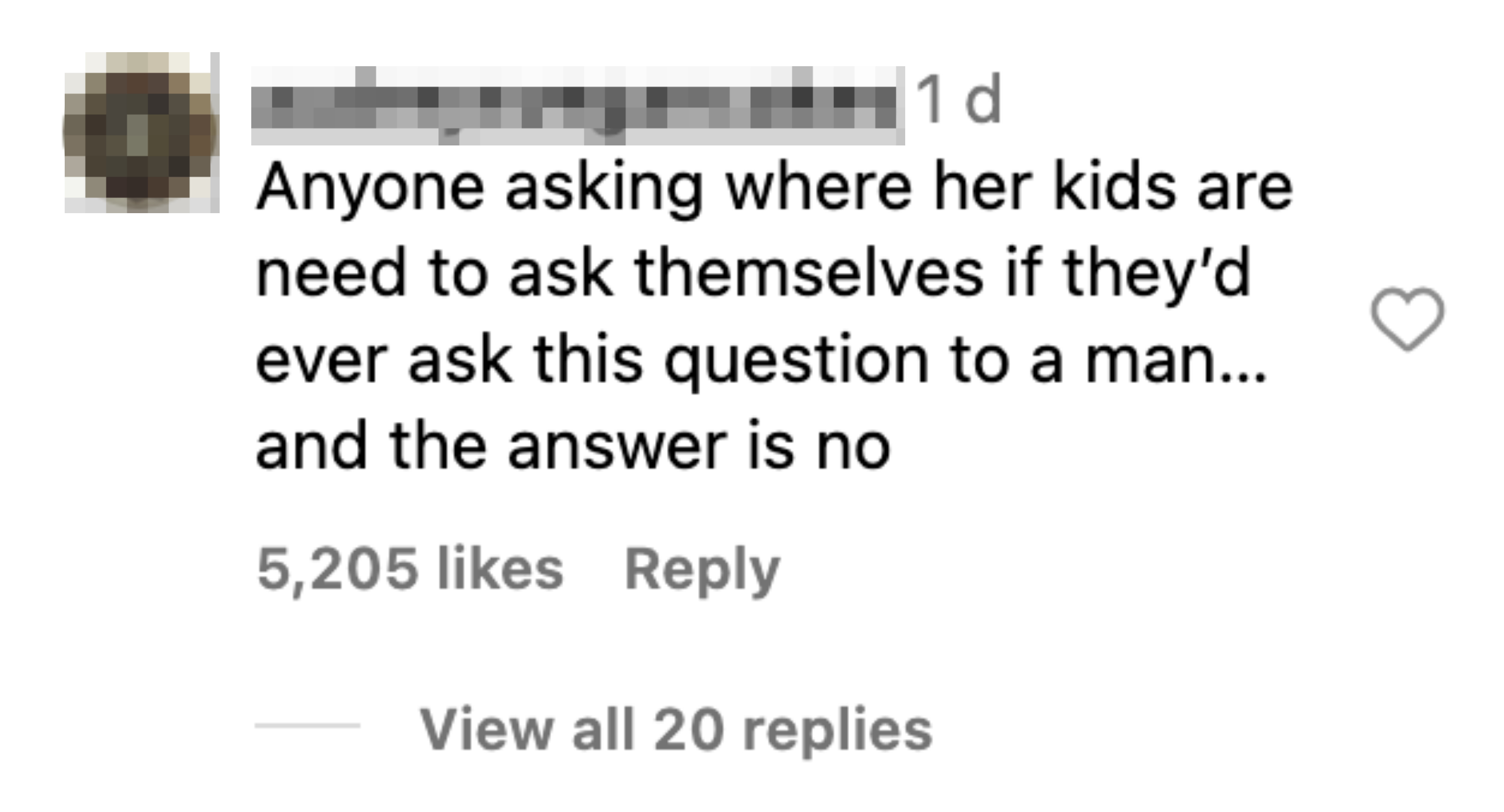 anyone asking where her kids are need to ask themselves if they&#x27;d ever ask this question to a man... and the answer is no