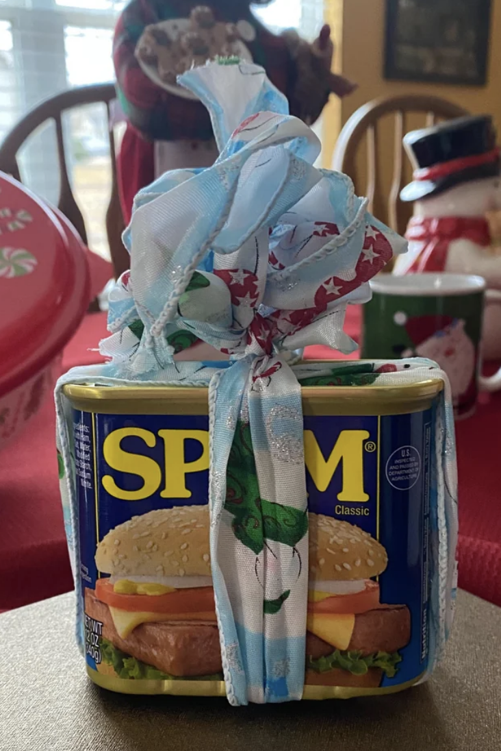 Spam with a scarf around it