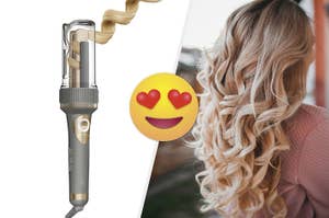 spit frame of curl secret by conair and woman with long cascading curls
