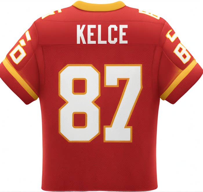 Rear view of a football jersey with &quot;KELCE&quot; and the number 87
