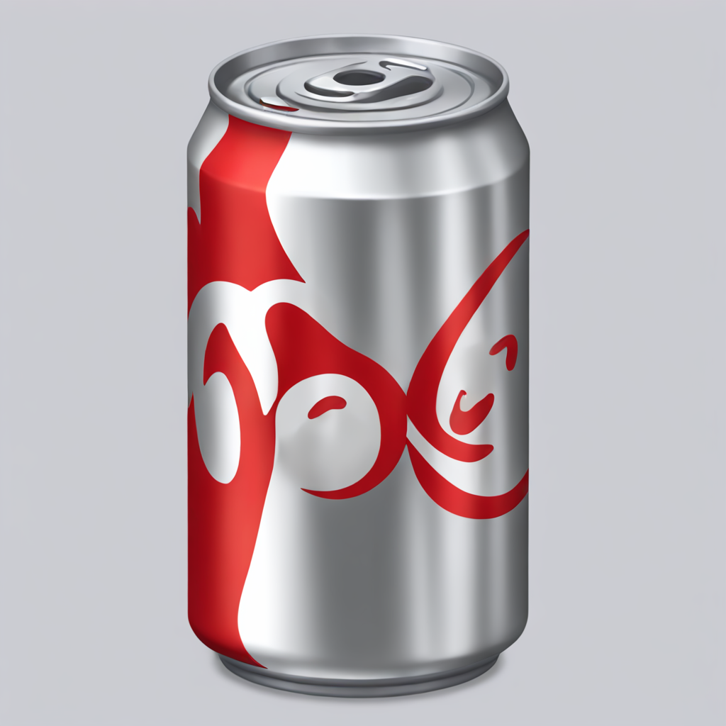 Can of soda with a recognizable brand logo; the design features a unique cursive script