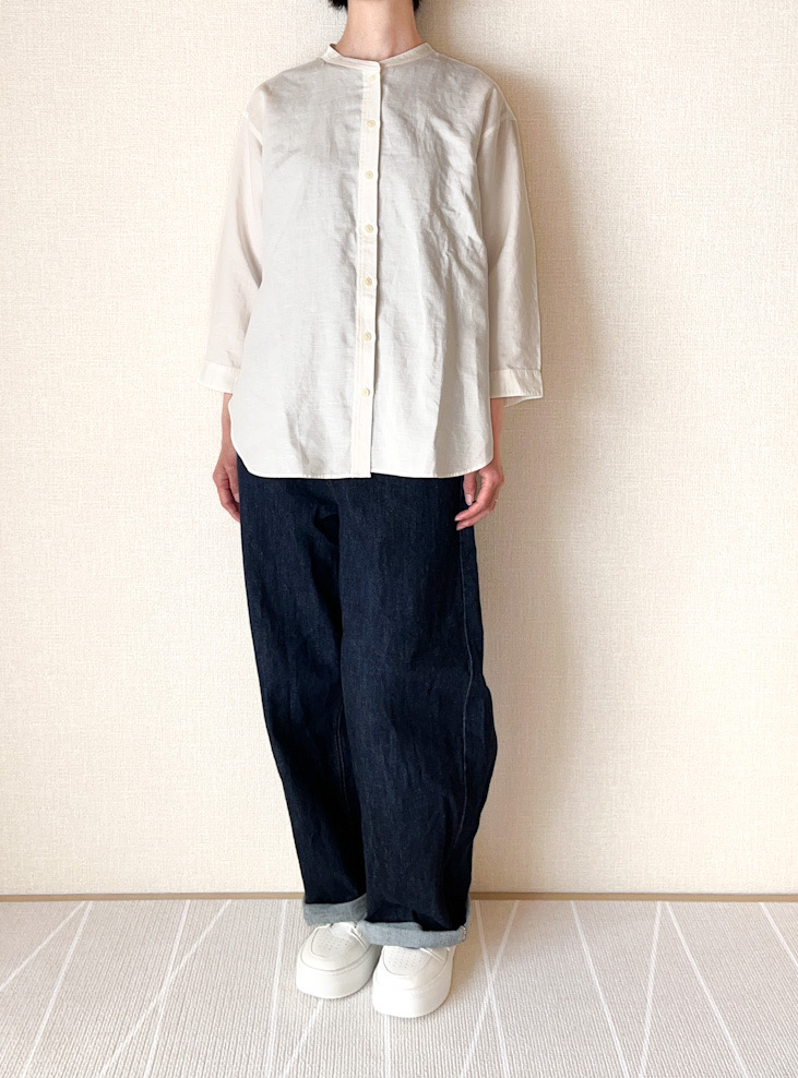 ユニクロのオススメのシャツ「リネンブレンドバンドカラーシャツ（7分袖）」