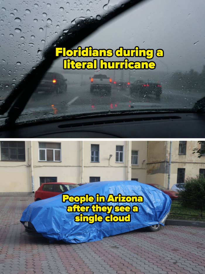 people driving in the rain in florida versus people in arizona covering their car when they see a cloud